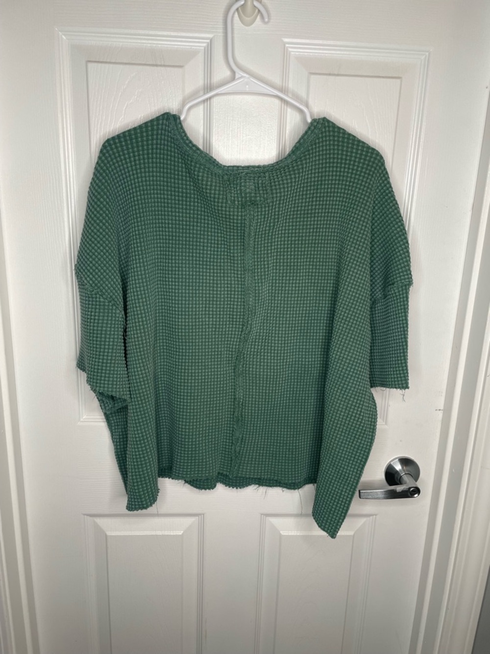 Pilcro Cropped Waffle Short Sleeve Tee 100% Cotton Oversized Boxy in Green XL - Picture 4 of 13